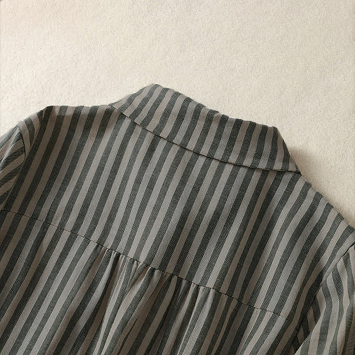 Buddha Stones Camicia da donna estiva casual a maniche corte a righe con bottoni e taschino applicato - image 3