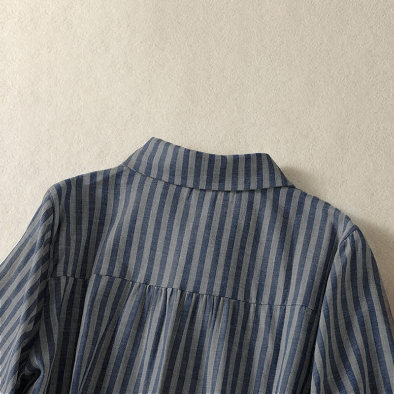 Buddha Stones Camicia da donna estiva casual a maniche corte a righe con bottoni e taschino applicato - image 26