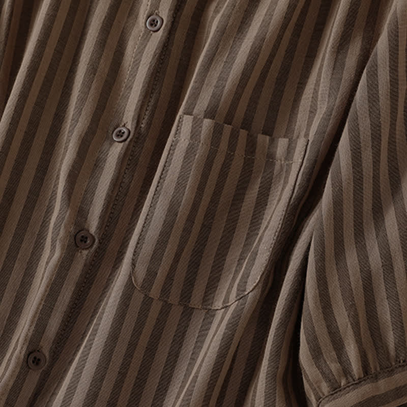 Buddha Stones Camicia da donna estiva casual a maniche corte a righe con bottoni e taschino applicato - image 19