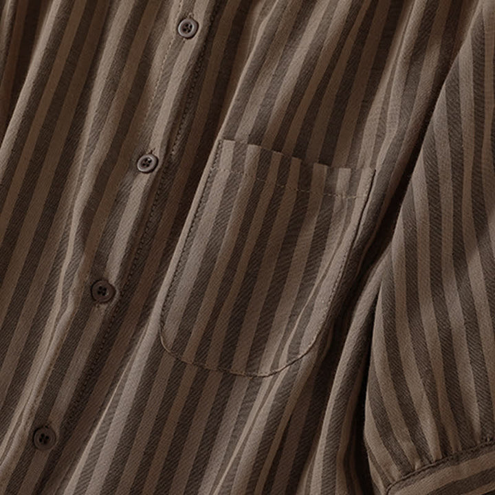 Buddha Stones Camicia da donna estiva casual a maniche corte a righe con bottoni e taschino applicato - image 19