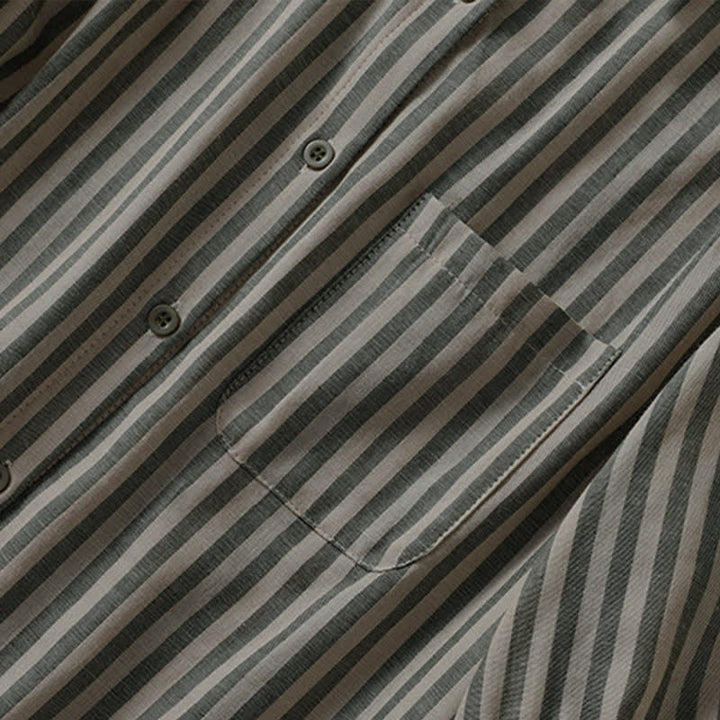Buddha Stones Camicia da donna estiva casual a maniche corte a righe con bottoni e taschino applicato - image 4