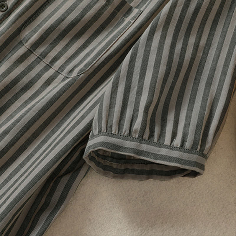 Buddha Stones Camicia da donna estiva casual a maniche corte a righe con bottoni e taschino applicato - image 5