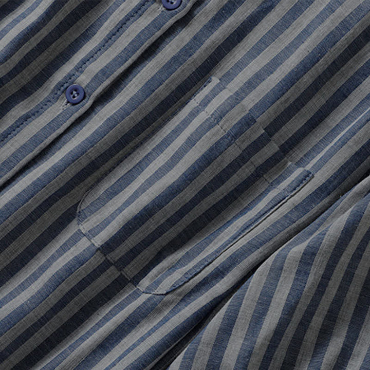 Buddha Stones Camicia da donna estiva casual a maniche corte a righe con bottoni e taschino applicato - image 27