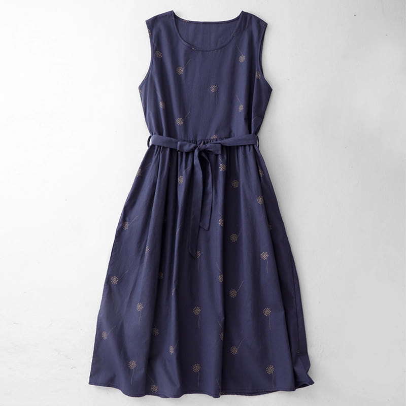 Abito midi senza maniche con stampa Buddha Stones , blu notte, con allacciatura e tasche. - Blu mezzanotte - US8-10, UK/AU12-14, EU40-42 (2XL) - image 0