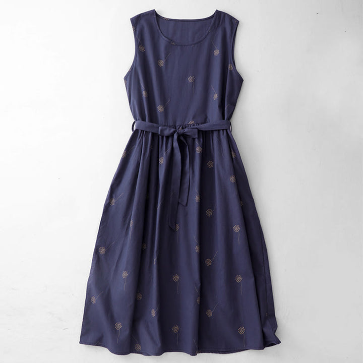 Abito midi senza maniche con stampa Buddha Stones , blu notte, con allacciatura e tasche. - Blu mezzanotte - US8-10, UK/AU12-14, EU40-42 (2XL) - image 0