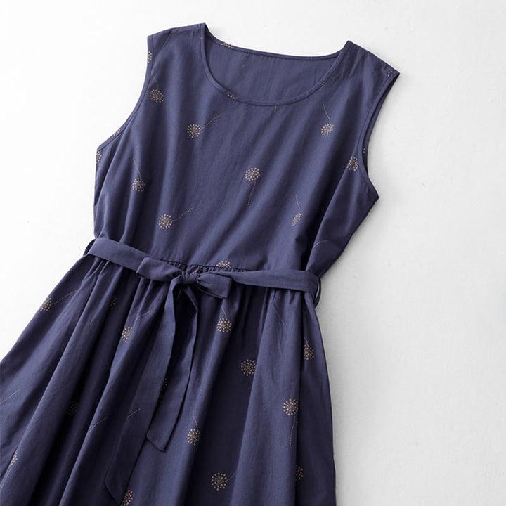 Abito midi senza maniche con stampa Buddha Stones , blu notte, con allacciatura e tasche. - image 2