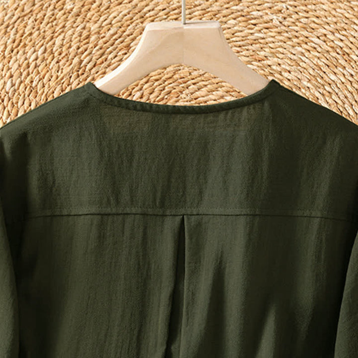 Buddha Stones Camicia da donna primaverile casual e minimalista a maniche a tre quarti con taschino applicato, tinta unita e bottoni. - image 18