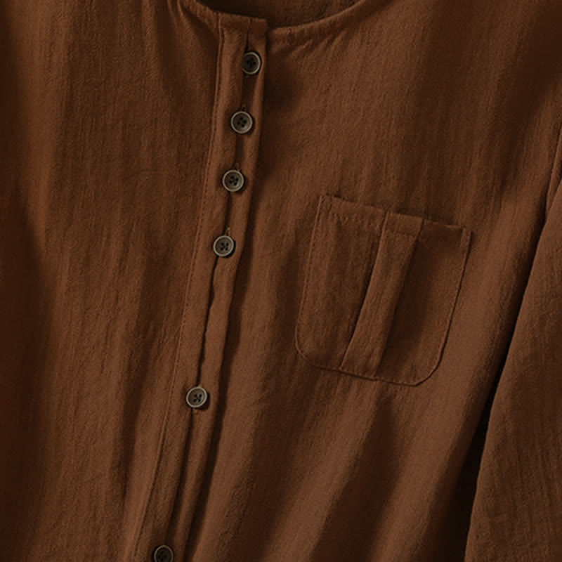 Buddha Stones Camicia da donna primaverile casual e minimalista a maniche a tre quarti con taschino applicato, tinta unita e bottoni. - image 4