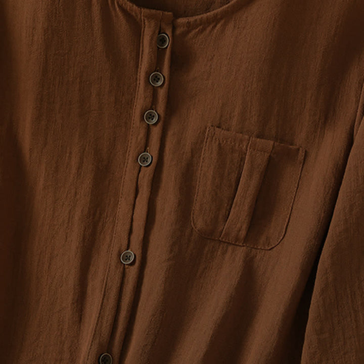 Buddha Stones Camicia da donna primaverile casual e minimalista a maniche a tre quarti con taschino applicato, tinta unita e bottoni. - image 4