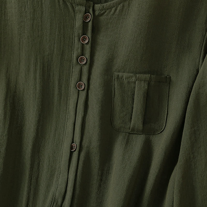 Buddha Stones Camicia da donna primaverile casual e minimalista a maniche a tre quarti con taschino applicato, tinta unita e bottoni. - image 20