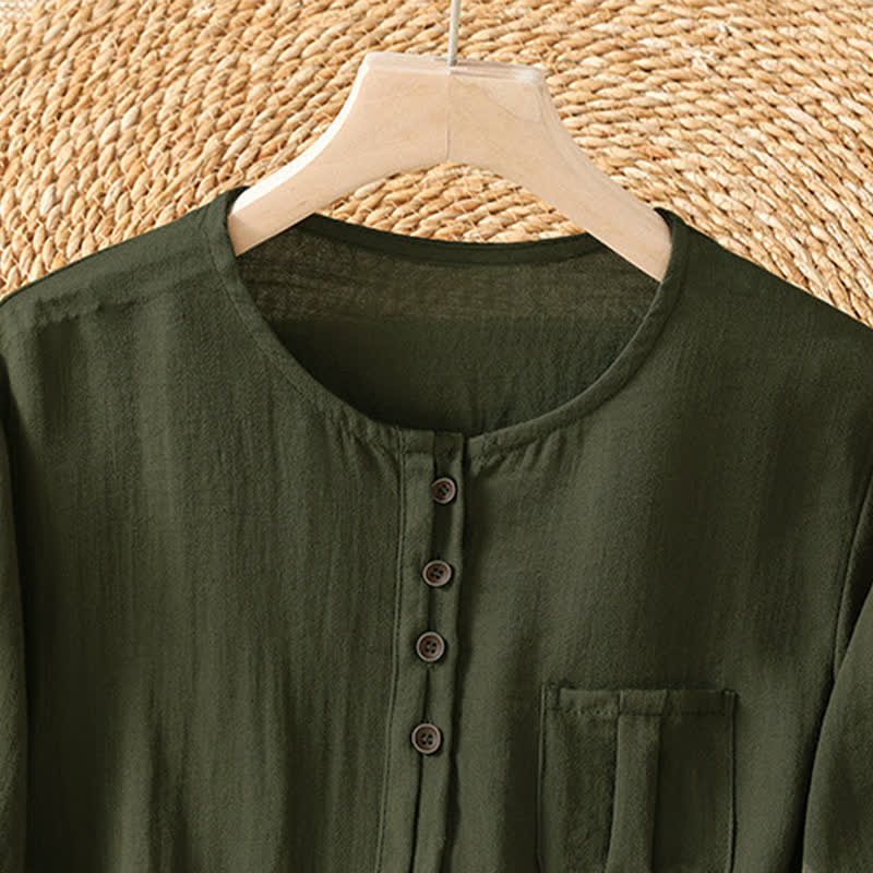 Buddha Stones Camicia da donna primaverile casual e minimalista a maniche a tre quarti con taschino applicato, tinta unita e bottoni. - image 17