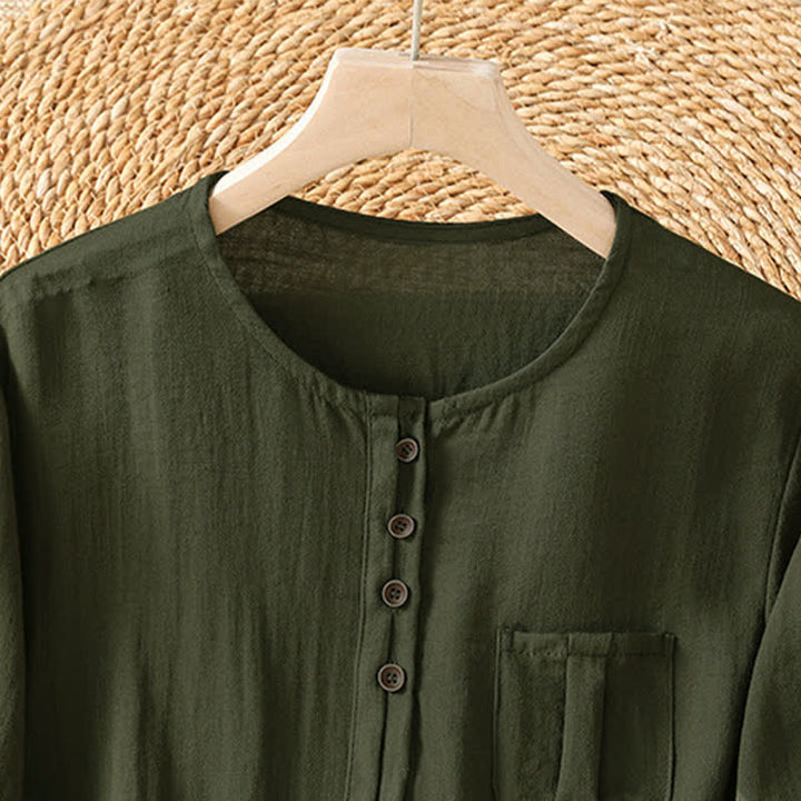 Buddha Stones Camicia da donna primaverile casual e minimalista a maniche a tre quarti con taschino applicato, tinta unita e bottoni. - image 17