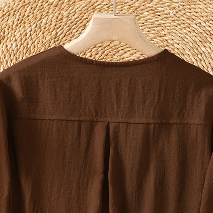 Buddha Stones Camicia da donna primaverile casual e minimalista a maniche a tre quarti con taschino applicato, tinta unita e bottoni. - image 3