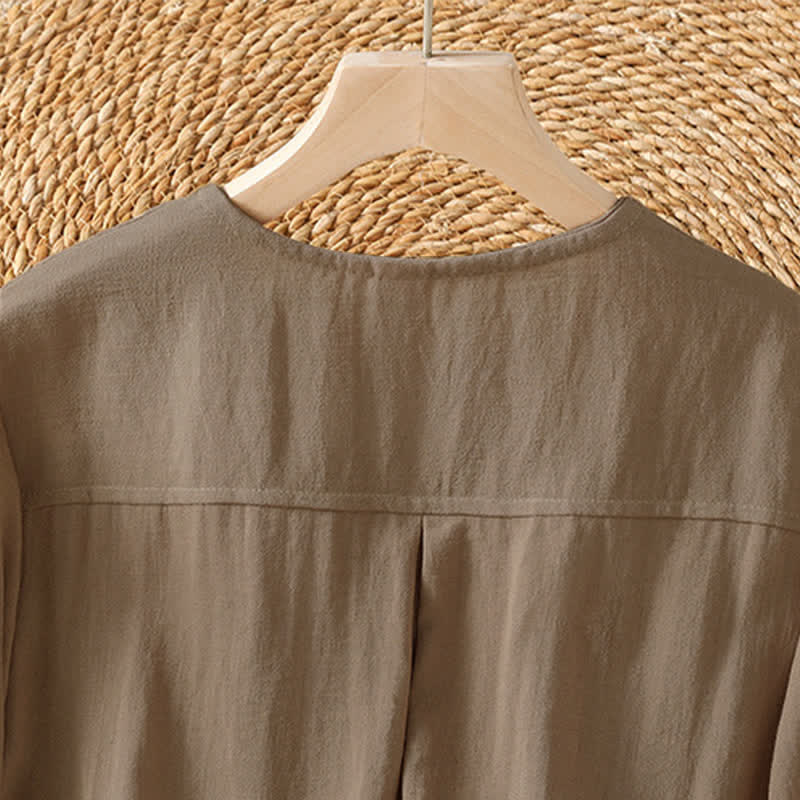 Buddha Stones Camicia da donna primaverile casual e minimalista a maniche a tre quarti con taschino applicato, tinta unita e bottoni. - image 10