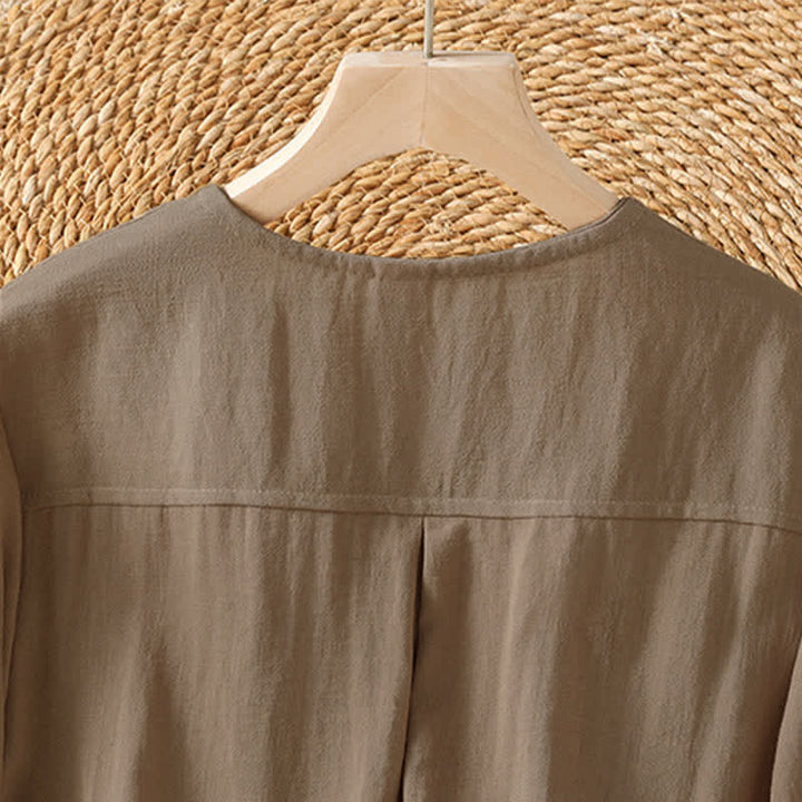 Buddha Stones Camicia da donna primaverile casual e minimalista a maniche a tre quarti con taschino applicato, tinta unita e bottoni. - image 10