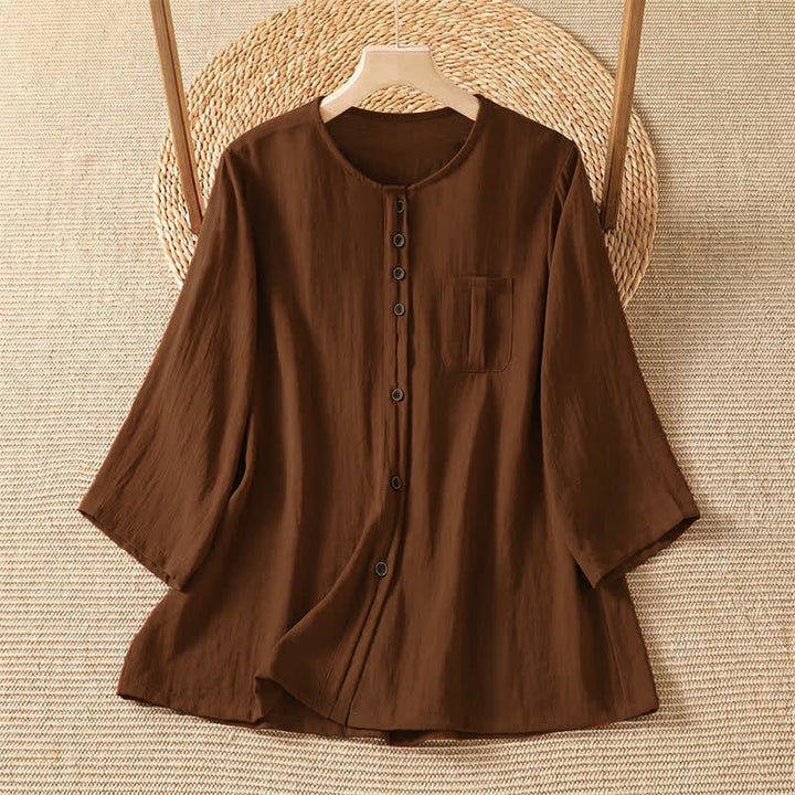 Buddha Stones Camicia da donna primaverile casual e minimalista a maniche a tre quarti con taschino applicato, tinta unita e bottoni. - Siena - US4-8/10, UK/AU8-12/14, EU36-40/42 (F) - image 0