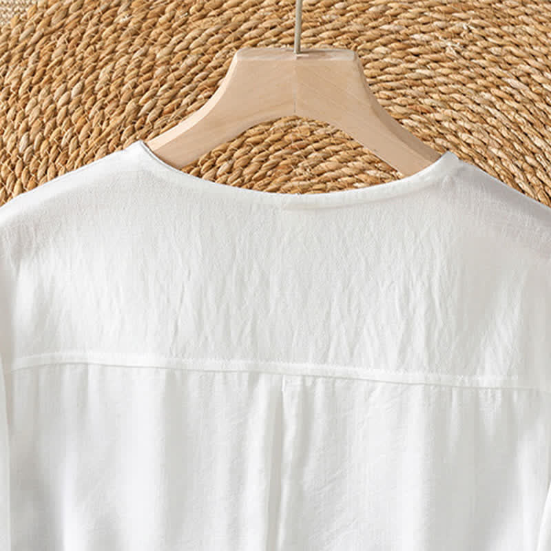 Buddha Stones Camicia da donna primaverile casual e minimalista a maniche a tre quarti con taschino applicato, tinta unita e bottoni. - image 32