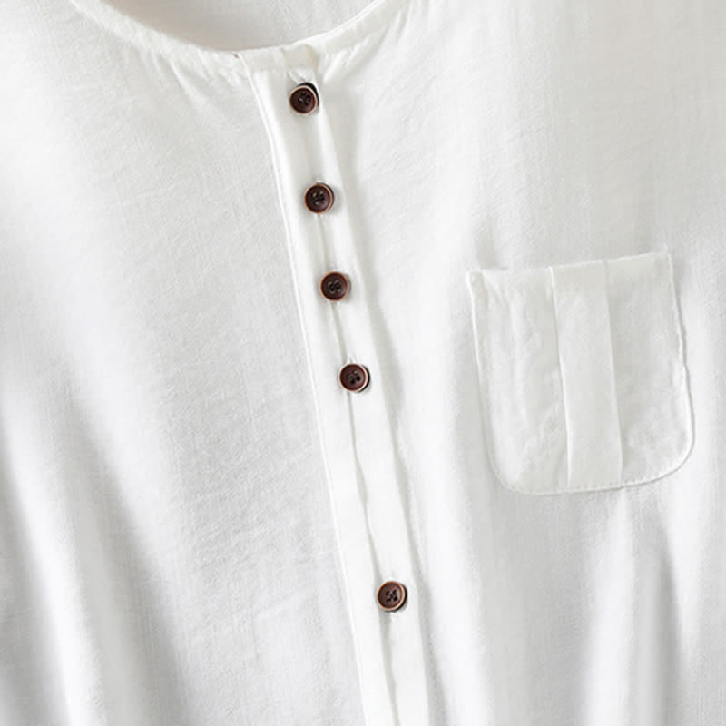 Buddha Stones Camicia da donna primaverile casual e minimalista a maniche a tre quarti con taschino applicato, tinta unita e bottoni. - image 33