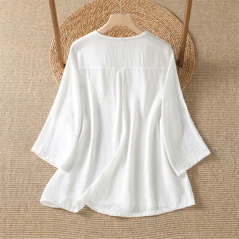 Buddha Stones Camicia da donna primaverile casual e minimalista a maniche a tre quarti con taschino applicato, tinta unita e bottoni. - image 30