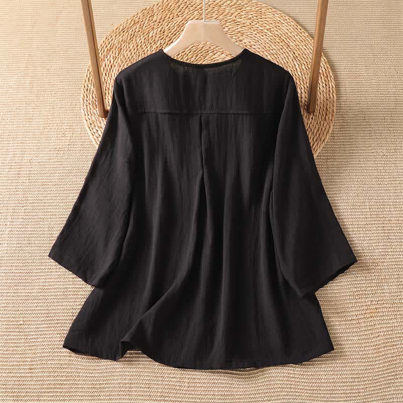 Buddha Stones Camicia da donna primaverile casual e minimalista a maniche a tre quarti con taschino applicato, tinta unita e bottoni. - image 23