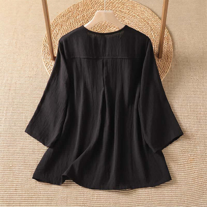 Buddha Stones Camicia da donna primaverile casual e minimalista a maniche a tre quarti con taschino applicato, tinta unita e bottoni. - image 23