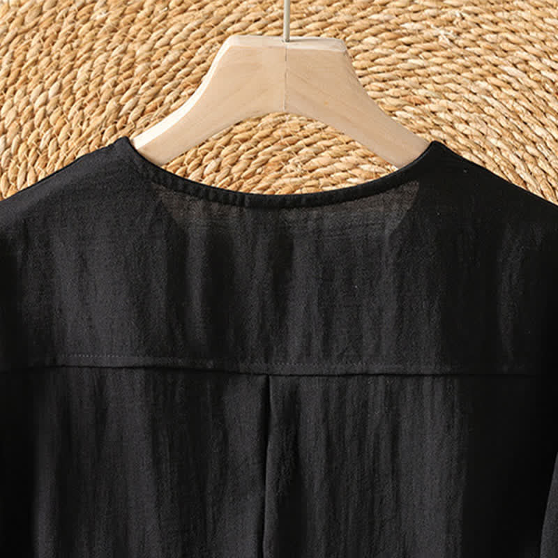 Buddha Stones Camicia da donna primaverile casual e minimalista a maniche a tre quarti con taschino applicato, tinta unita e bottoni. - image 26