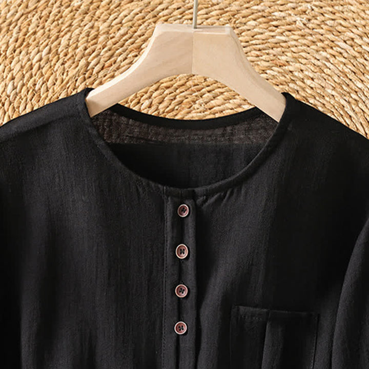 Buddha Stones Camicia da donna primaverile casual e minimalista a maniche a tre quarti con taschino applicato, tinta unita e bottoni. - image 27