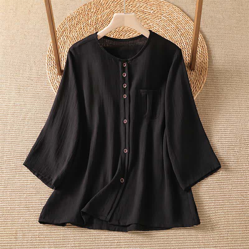 Buddha Stones Camicia da donna primaverile casual e minimalista a maniche a tre quarti con taschino applicato, tinta unita e bottoni. - Nero - US4-8/10, UK/AU8-12/14, EU36-40/42 (F) - image 22