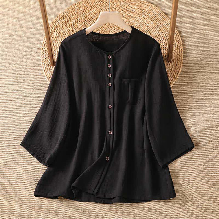 Buddha Stones Camicia da donna primaverile casual e minimalista a maniche a tre quarti con taschino applicato, tinta unita e bottoni. - Nero - US4-8/10, UK/AU8-12/14, EU36-40/42 (F) - image 22
