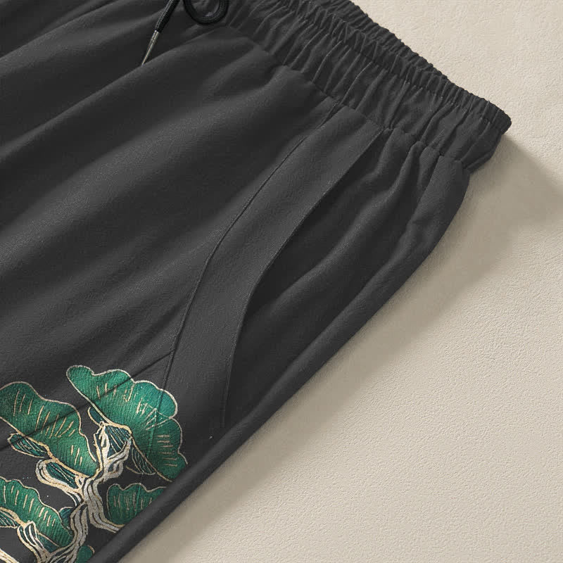 Buddha Stones Pantaloni da uomo affusolati con coulisse e tasche, in puro cotone, con motivo a onde Cloud Pine. - image 4