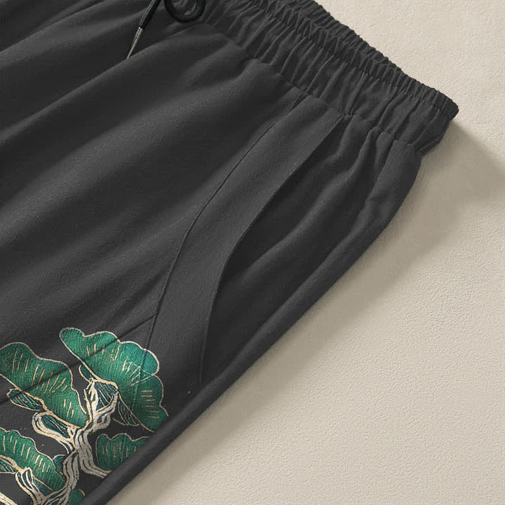 Buddha Stones Pantaloni da uomo affusolati con coulisse e tasche, in puro cotone, con motivo a onde Cloud Pine. - image 4
