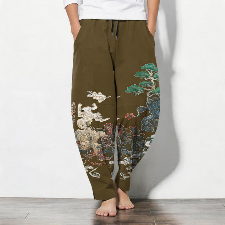 Buddha Stones Pantaloni da uomo affusolati con coulisse e tasche, in puro cotone, con motivo a onde Cloud Pine. - Verga d'oro scura - US/UK/AU50, EU60 (5XL) - image 11