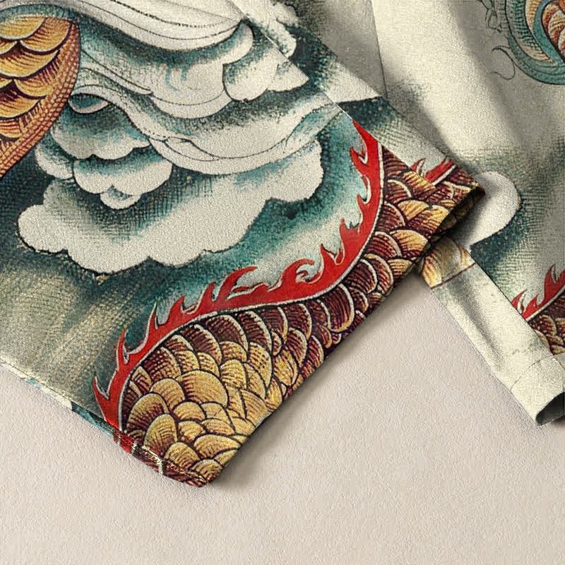 Buddha Stones Pantaloni da uomo affusolati con coulisse e tasche, in puro cotone, con fantasia "Nuvola Drago". - image 5