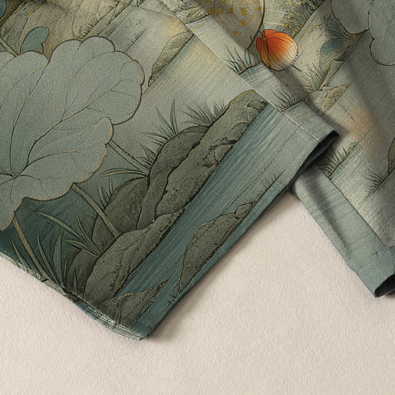 Buddha Stones Pantaloni da uomo affusolati in puro cotone con motivo floreale e gatto nero orientale, con coulisse e tasche. - image 5