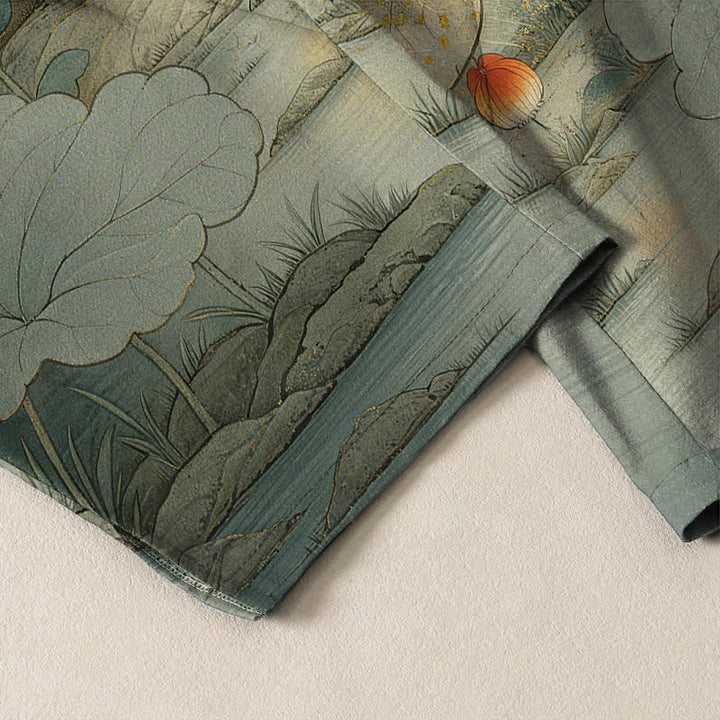 Buddha Stones Pantaloni da uomo affusolati in puro cotone con motivo floreale e gatto nero orientale, con coulisse e tasche. - image 5