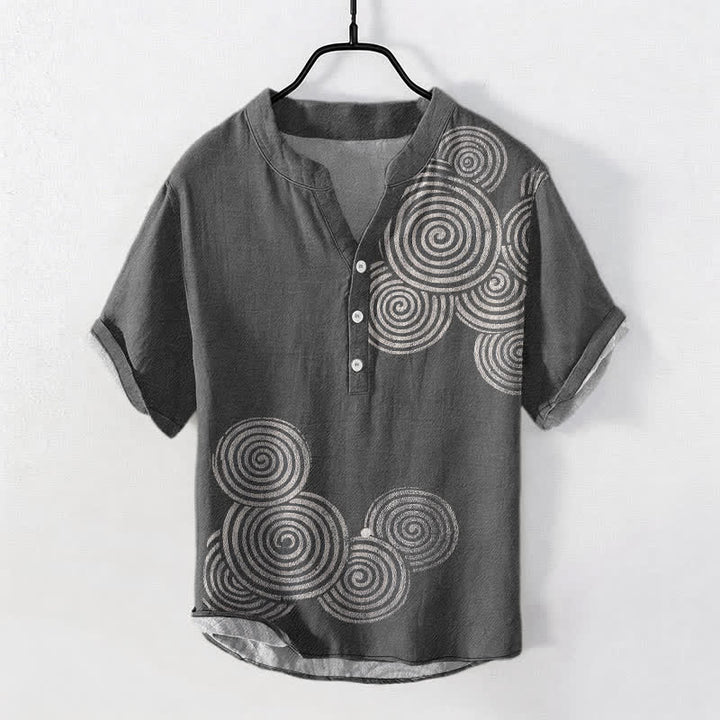 Buddha Stones Camicia da uomo a maniche corte con mezzo bottone e motivo a spirale in cotone. - Grigio tenue - US/UK/AU50, EU60 (5XL) - image 5