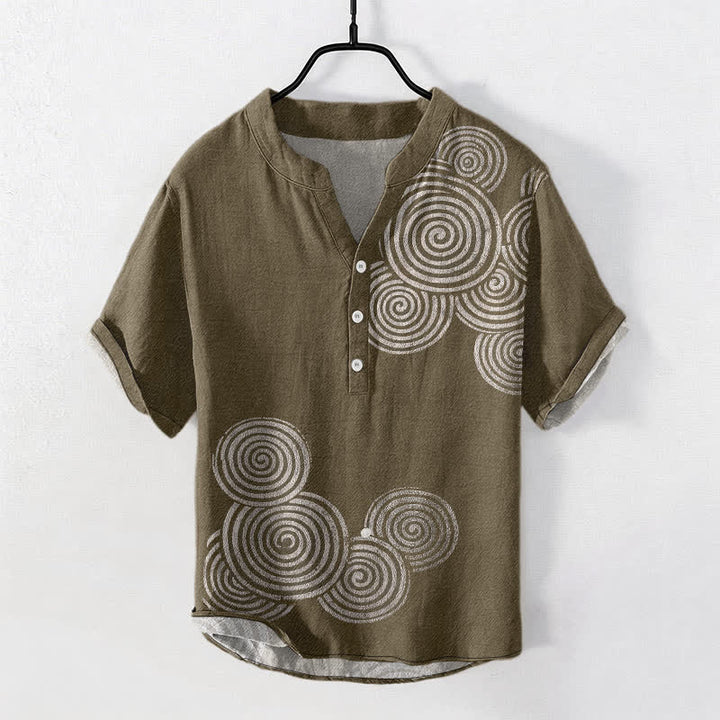 Buddha Stones Camicia da uomo a maniche corte con mezzo bottone e motivo a spirale in cotone. - Oliva - US/UK/AU50, EU60 (5XL) - image 7
