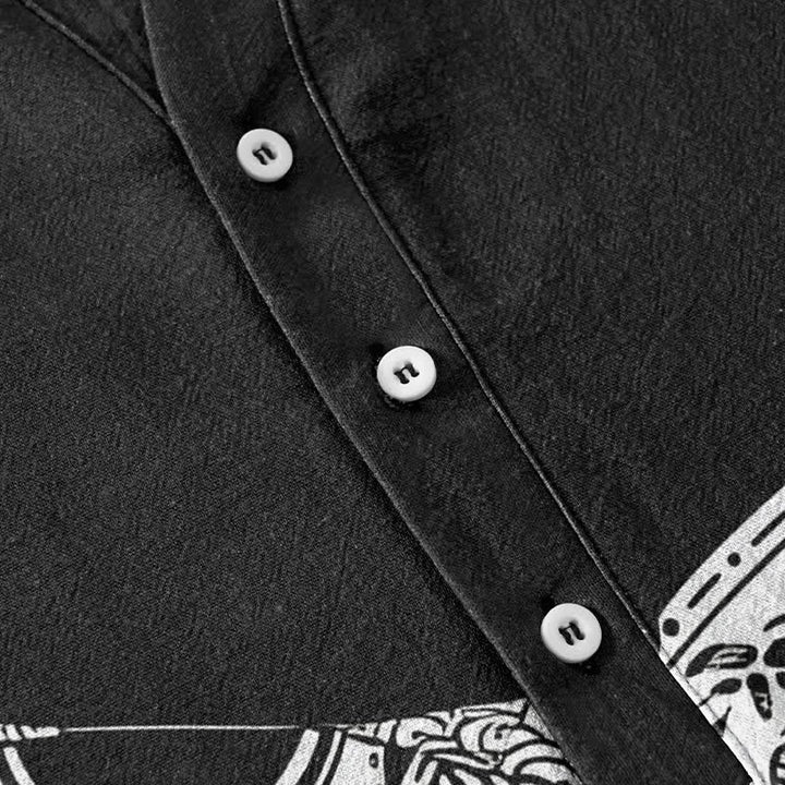 Buddha Stones Camicia da uomo a maniche corte con mezza abbottonatura, in cotone, con motivo tribale a forma di muso di gatto. - image 3