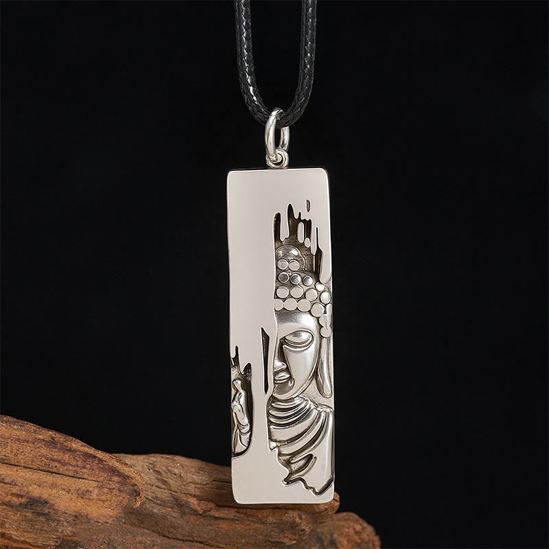 Collana con ciondolo portafortuna in stile vintage Buddha Stones Tathagata Buddha, amuleto di protezione e forza, portafortuna. - Buddha in stile vintage + corda in cuoio da 60 cm - image 0