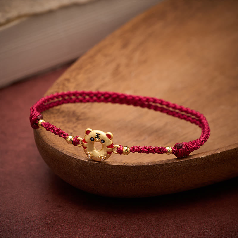 Buddha Stones Bracciale regolabile con cordino rosso intrecciato a mano e fibbia della pace a forma di tigre in rame, per radicamento e messa a terra. - image 2