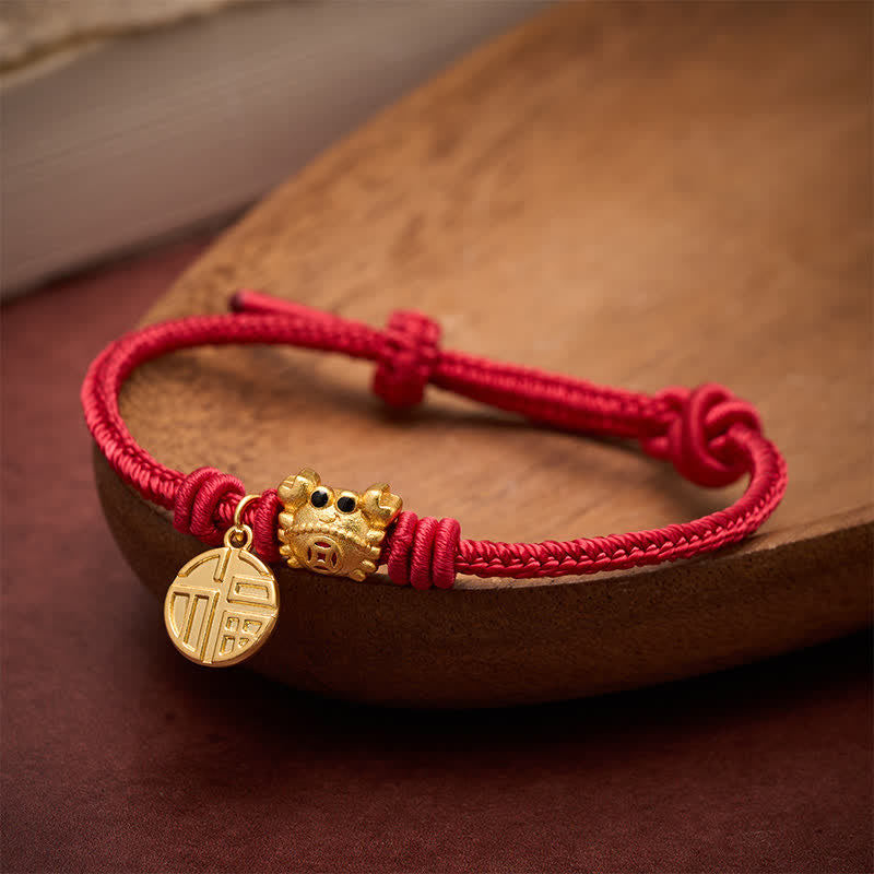 Buddha Stones Braccialetto portafortuna con ciondolo a forma di moneta cinese Fu e cordino rosso - image 0