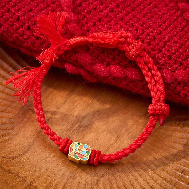 Buddha Stones Bracciale regolabile tibetano con elefante e cordino rosso. - image 2