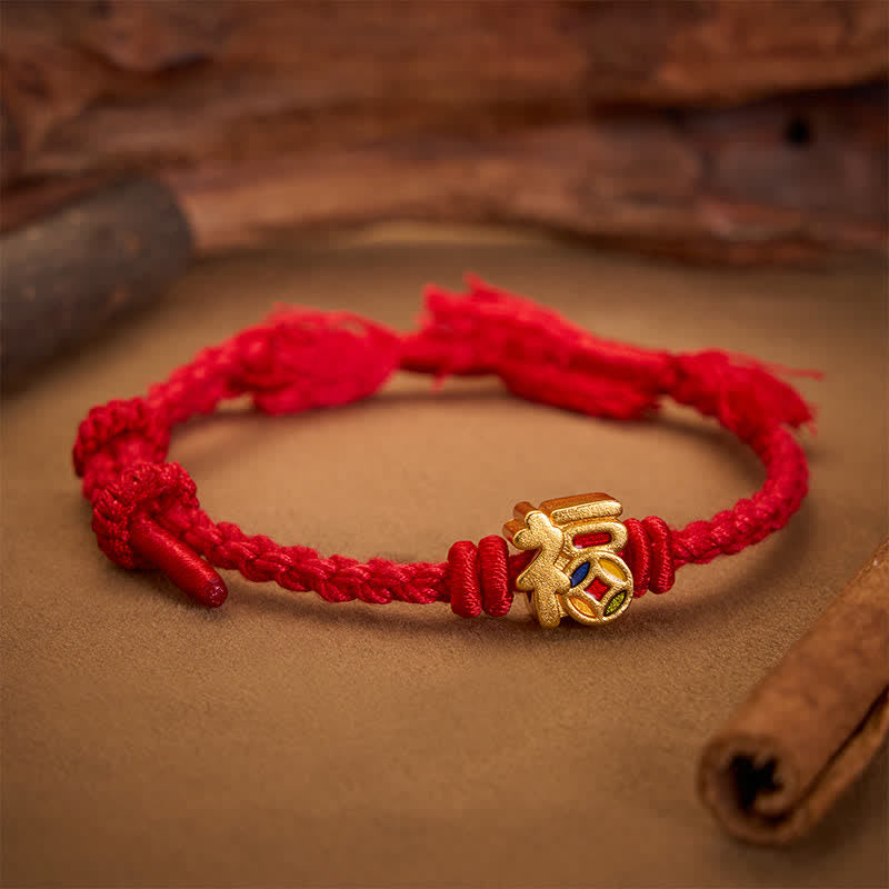 Buddha Stones Bracciale regolabile tibetano con carattere Fu, filo rosso e bilancia - Rosso (Circonferenza del polso: 5,5–6,7 pollici/14–17 cm) - image 0
