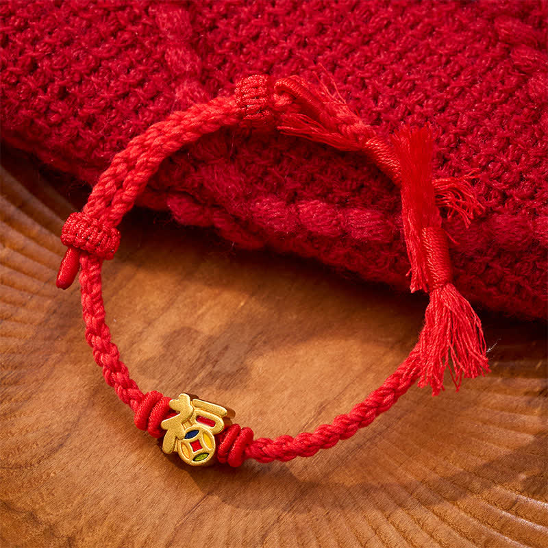 Buddha Stones Bracciale regolabile tibetano con carattere Fu, filo rosso e bilancia - image 2