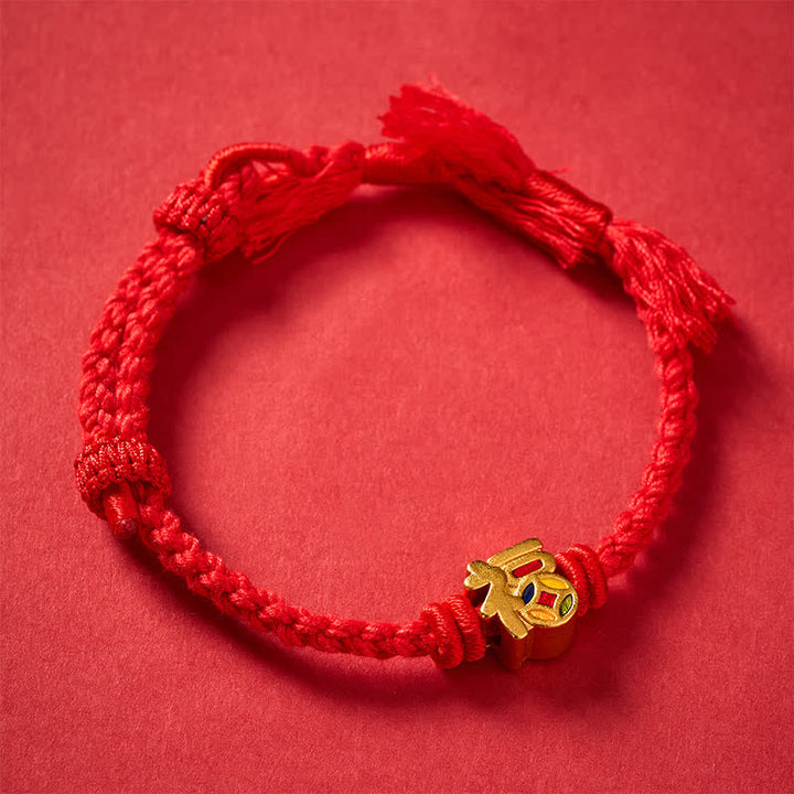 Buddha Stones Bracciale regolabile tibetano con carattere Fu, filo rosso e bilancia - image 3
