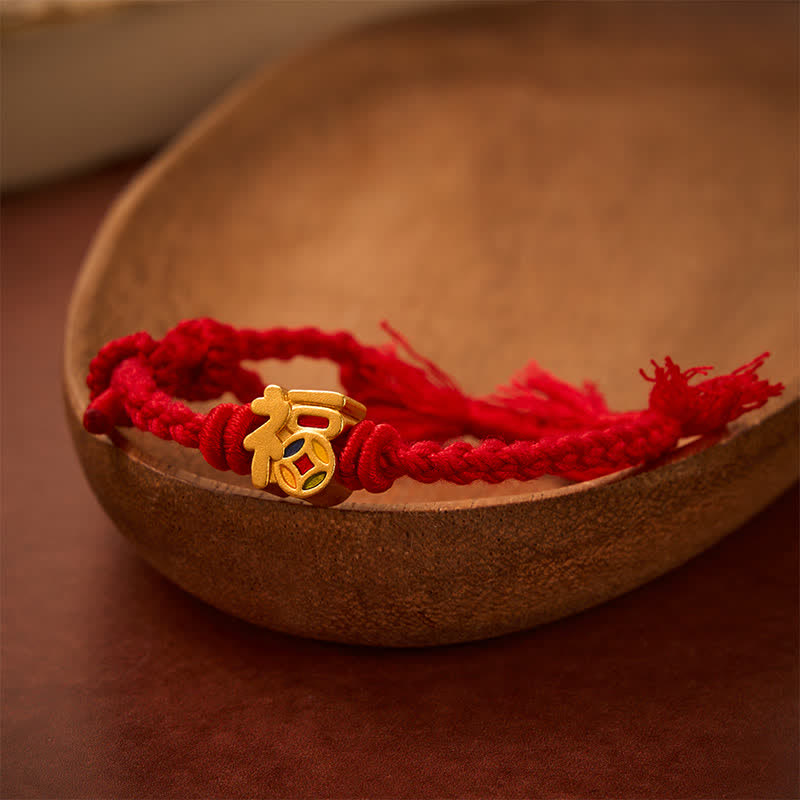 Buddha Stones Bracciale regolabile tibetano con carattere Fu, filo rosso e bilancia - image 1