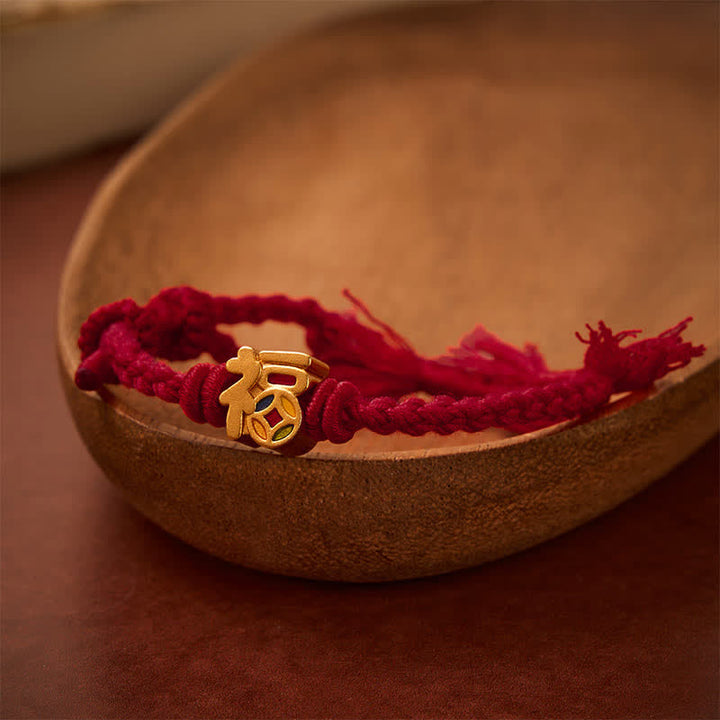 Buddha Stones Bracciale regolabile tibetano con carattere Fu, filo rosso e bilancia - Rosso scuro (Circonferenza del polso: 5,5–6,7 pollici/14–17 cm) - image 9