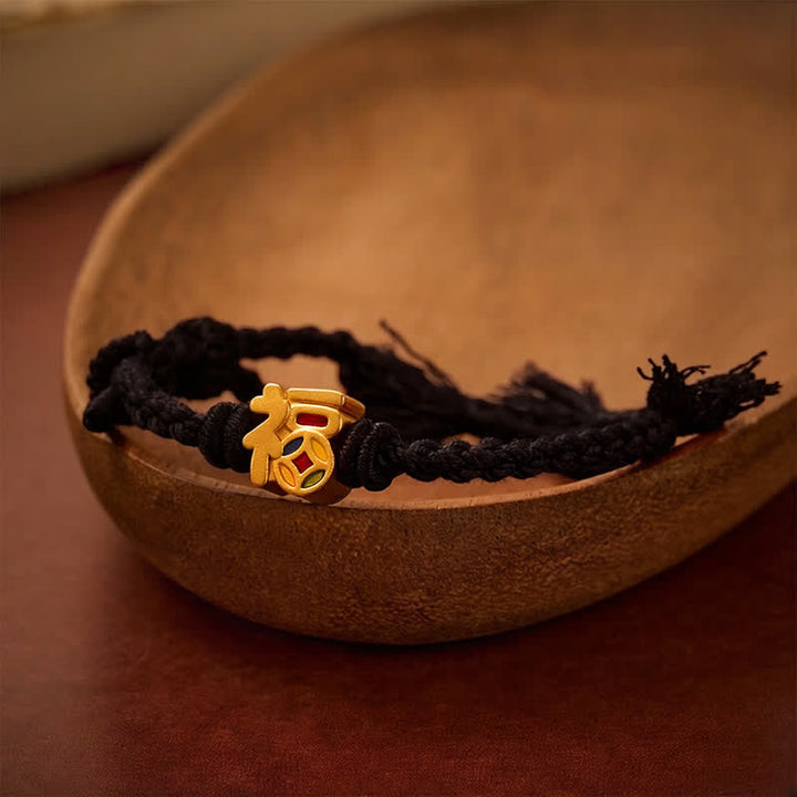 Buddha Stones Bracciale regolabile tibetano con carattere Fu, filo rosso e bilancia - Nero (Circonferenza del polso: 5,5–6,7 pollici/14–17 cm) - image 11