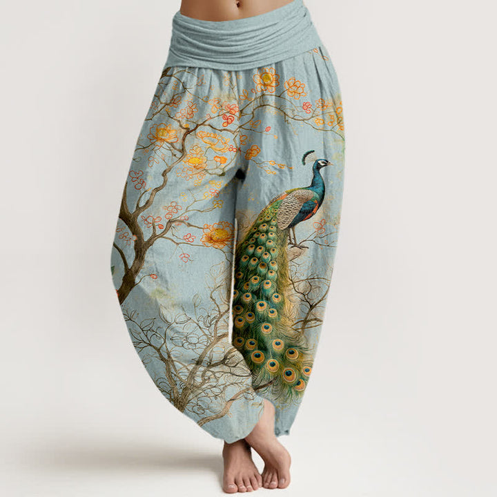 Buddha Stones Pantaloni harem da donna in cotone con motivo floreale a pavone e vita elasticizzata. - Azzurro polvere - US16, UK/AU20, EU48 (3XL) - image 8