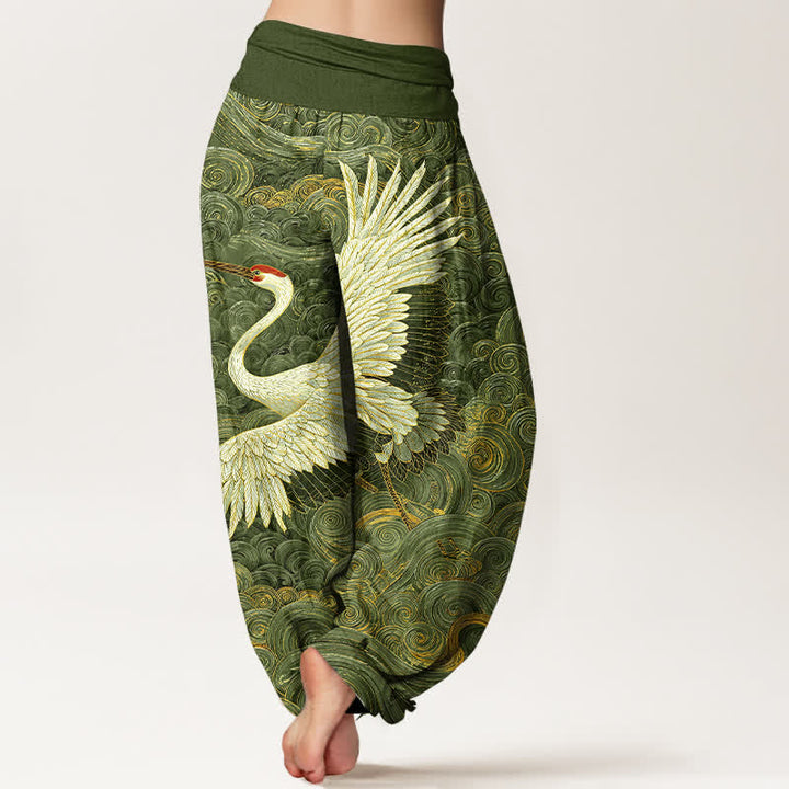 Buddha Stones Pantaloni harem da donna in cotone bianco con motivo a onde e elastico in vita. - image 6